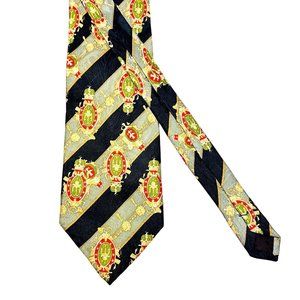 Carolina Herrera 100% Silk Mens Tie Necktie Italy Black Red Green 59.5" x 3.75"